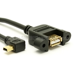 USB 2.0 Left Angle Mini-B to A Female Extension Cable - Panel Mount