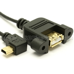USB 2.0 Left Angle Mini-B to A Female Panel Mount - Ultra-Thin