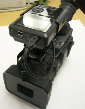 Panasonic AG-HVX200P with top mount FireStore FS100 - Angled FireWire Cables