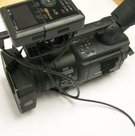 Panasonic AG-HVX200P with top mount FireStore FS100 - Angled FireWire Cables
