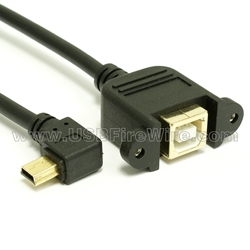 USB 2.0 Left Angle Mini-B to B Female Extension Cable - Panel Mount