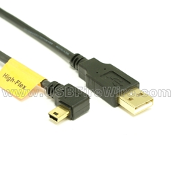 USB 2.0 A to Right Angle Mini-B Cable - High-Flex