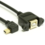 USB 2.0 Left Angle Mini-B to B Male Extension Cable - Panel Mount