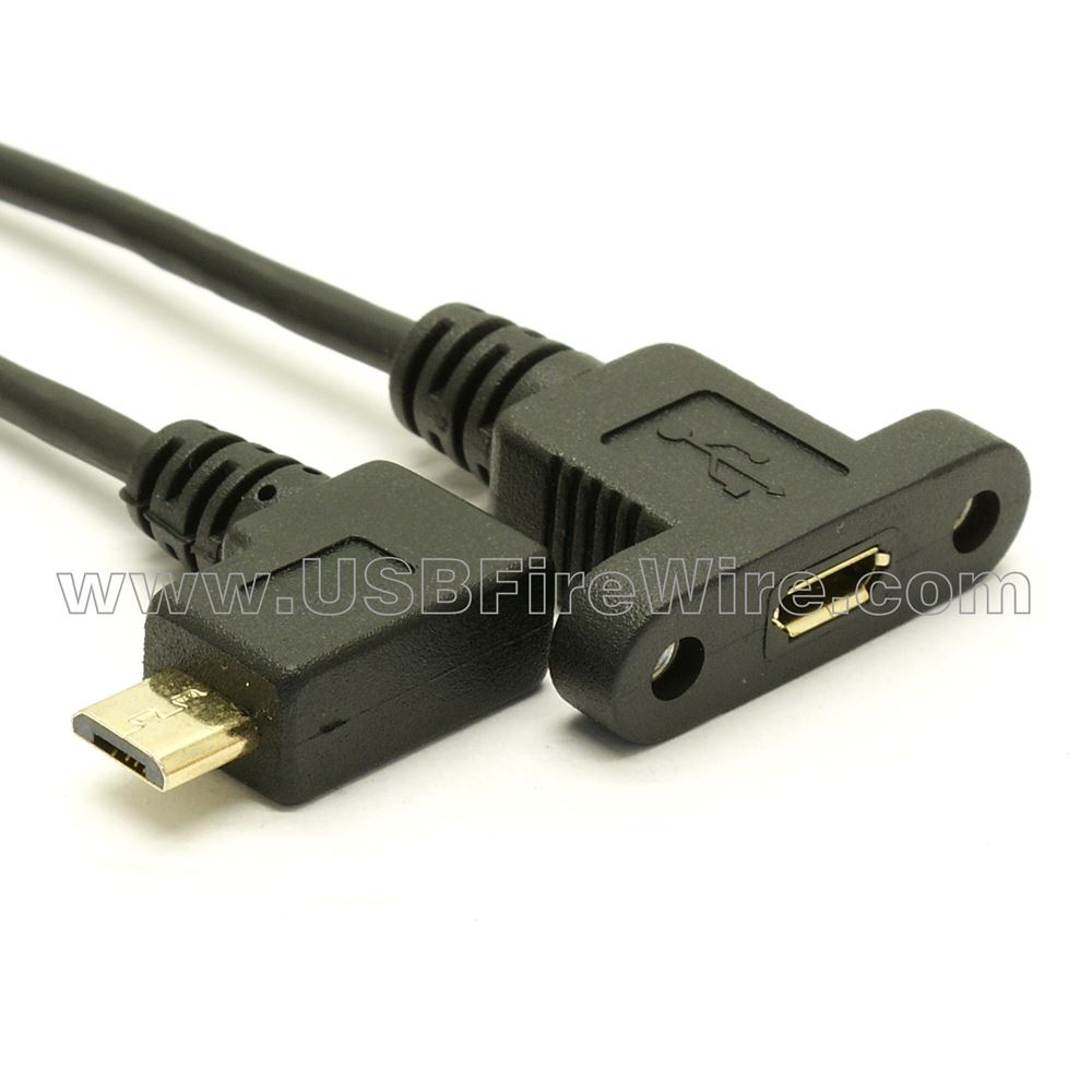 Panel Mount Extension USB Cable - Micro-USB Male to Female