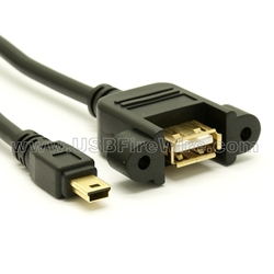 USB 2.0 Mini-B to A Female Extension Cable - Panel Mount