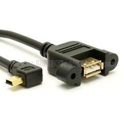 USB 2.0 Left Angle Mini-B to A female Extension Cable - Panel Mount