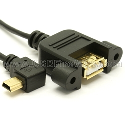 USB 2.0 Left Angle Mini-B to A Female Panel Mount - Ultra-Thin