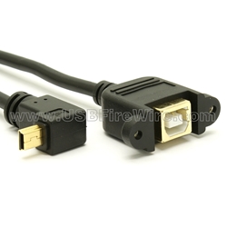 USB 2.0 Up Angle Mini-B to B Female Extension Cable - Panel Mount