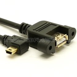 USB 2.0 Right Angle Mini-B to A Female Extension Cable - Panel Mount