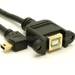 USB 2.0 Right Angle Mini-B to B Female Extension Cable - Panel Mount