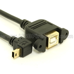 USB 2.0 Down Angle Mini-B to B Female Extension Cable - Panel Mount