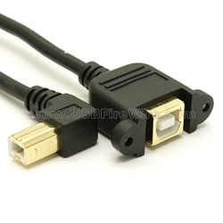 USB 2.0 Left Angle B to B Female  Extension Cable - Panel Mount