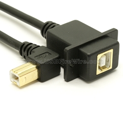 USB 2.0 Left Angle B Extension Cable - Panel Mount