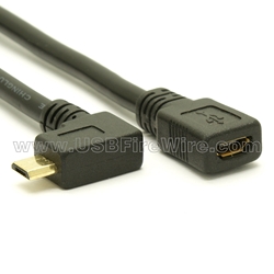 USB 2.0  Left Angle Micro-B to Micro-B Female Extension Cable